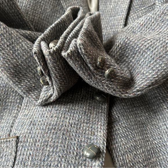 VINTAGE HARRIS TWEED WOOL BLAZER HOUNDSTOOTH GRAY BLUE HAND WOVEN LUXURY S M - Picture 9 of 10